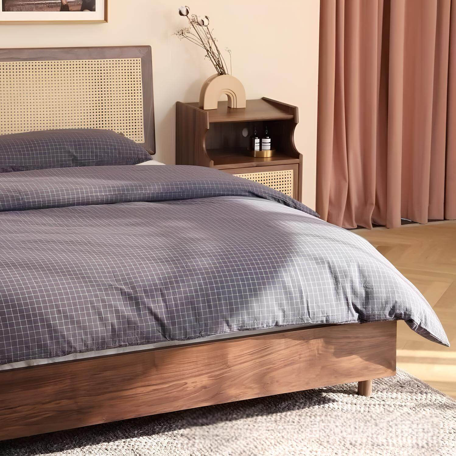 Black Walnut Rattan Bed | Wood Furniture