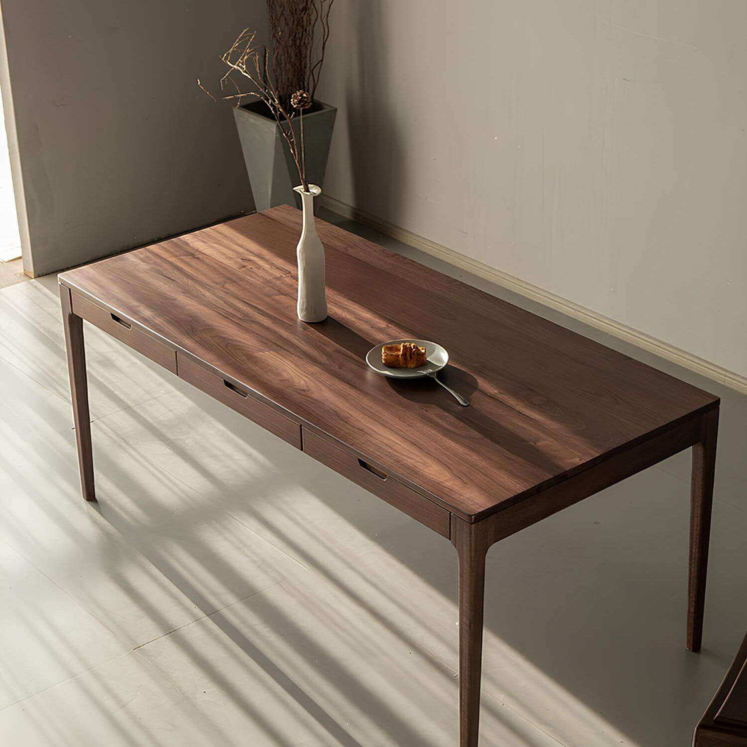 Rectangle Black Walnut Dining Table with Drawers | Wood Furniture