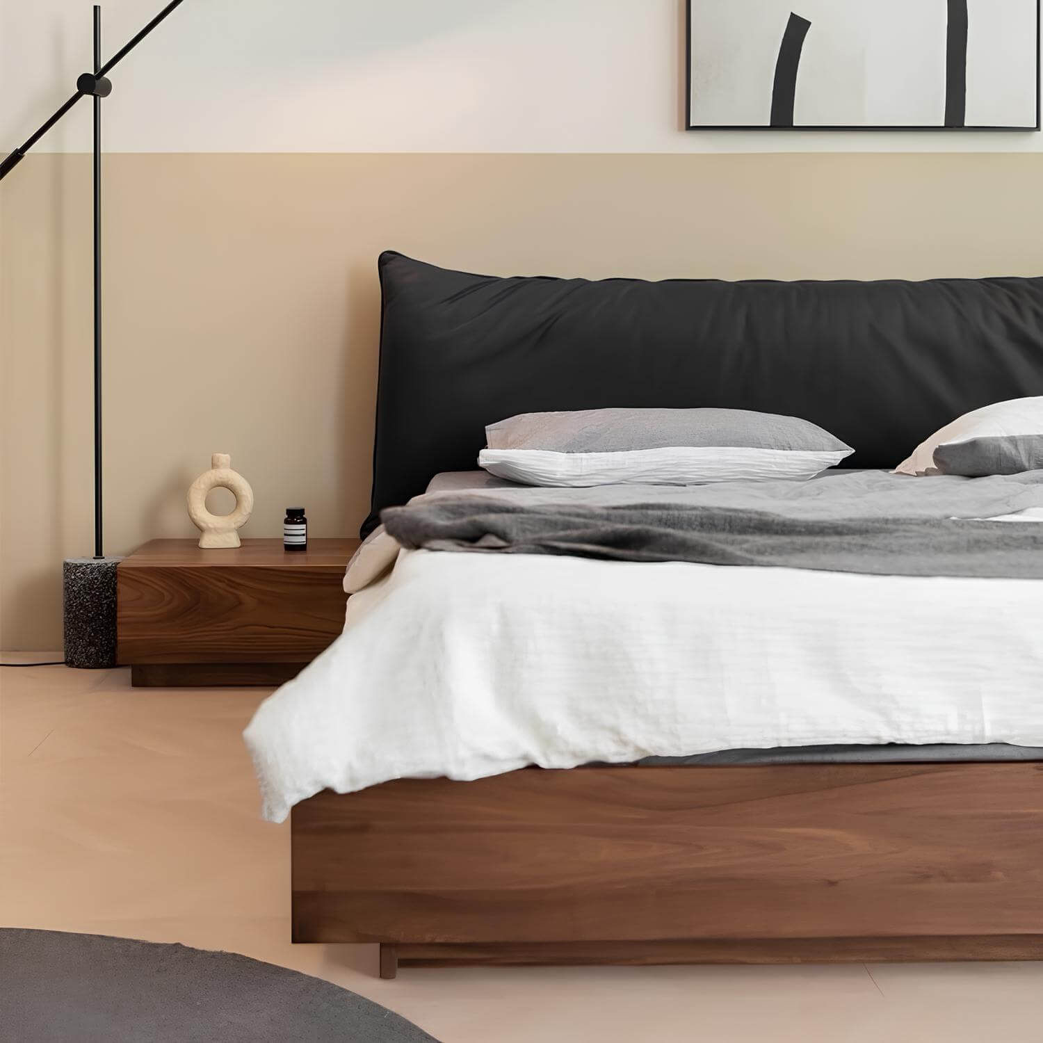 Black Walnut Soft Backrest Bed | Wood Furniture