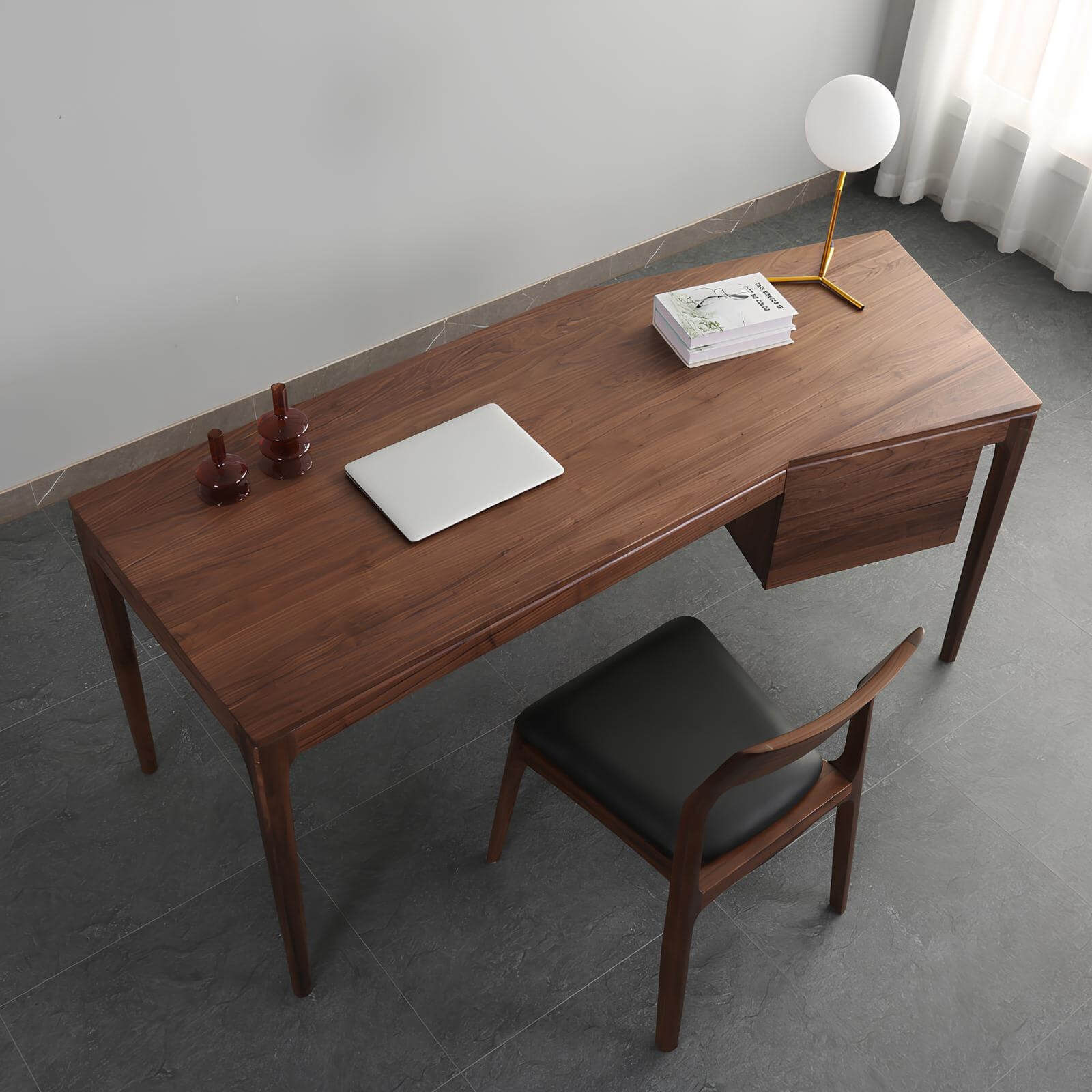 Walnut Desk with Return Top View