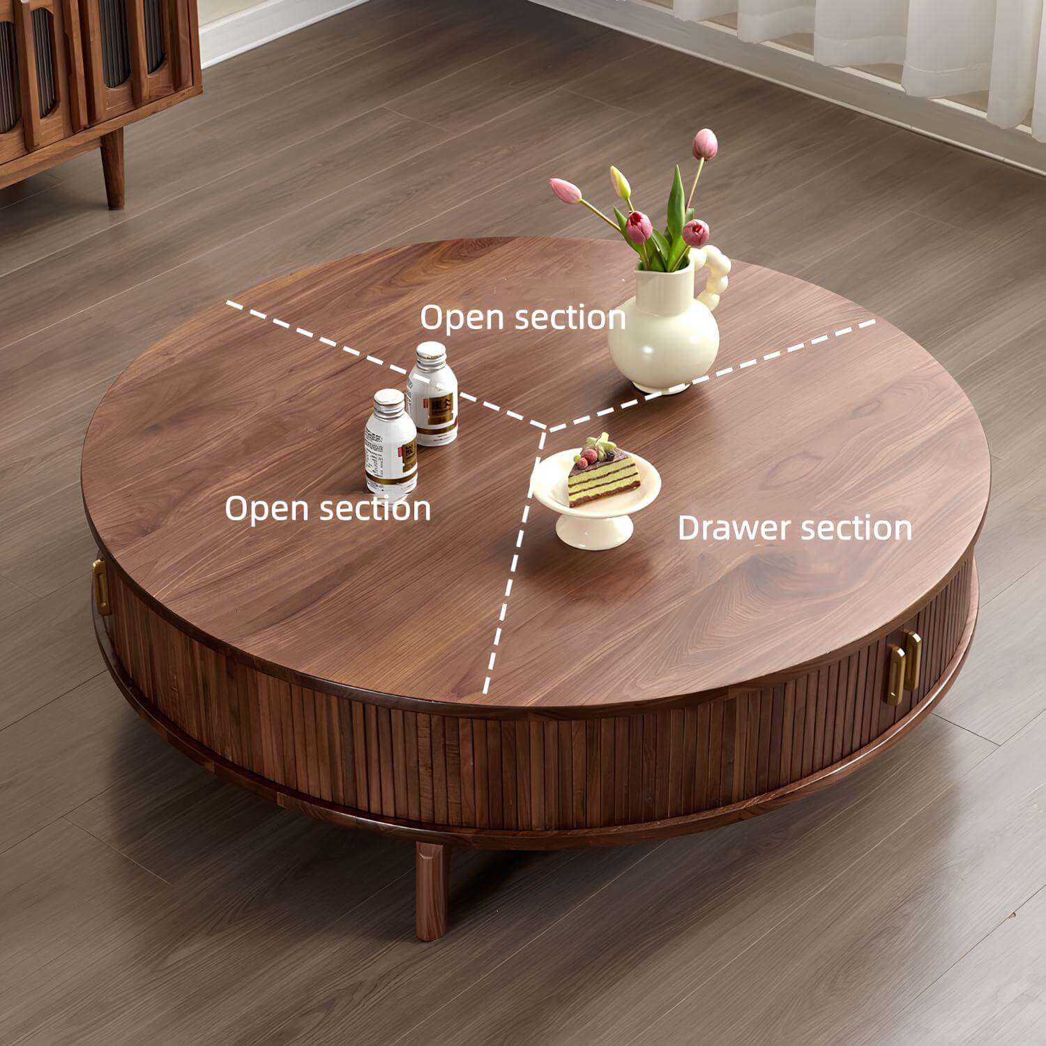 Round Wood Storage Coffee Table