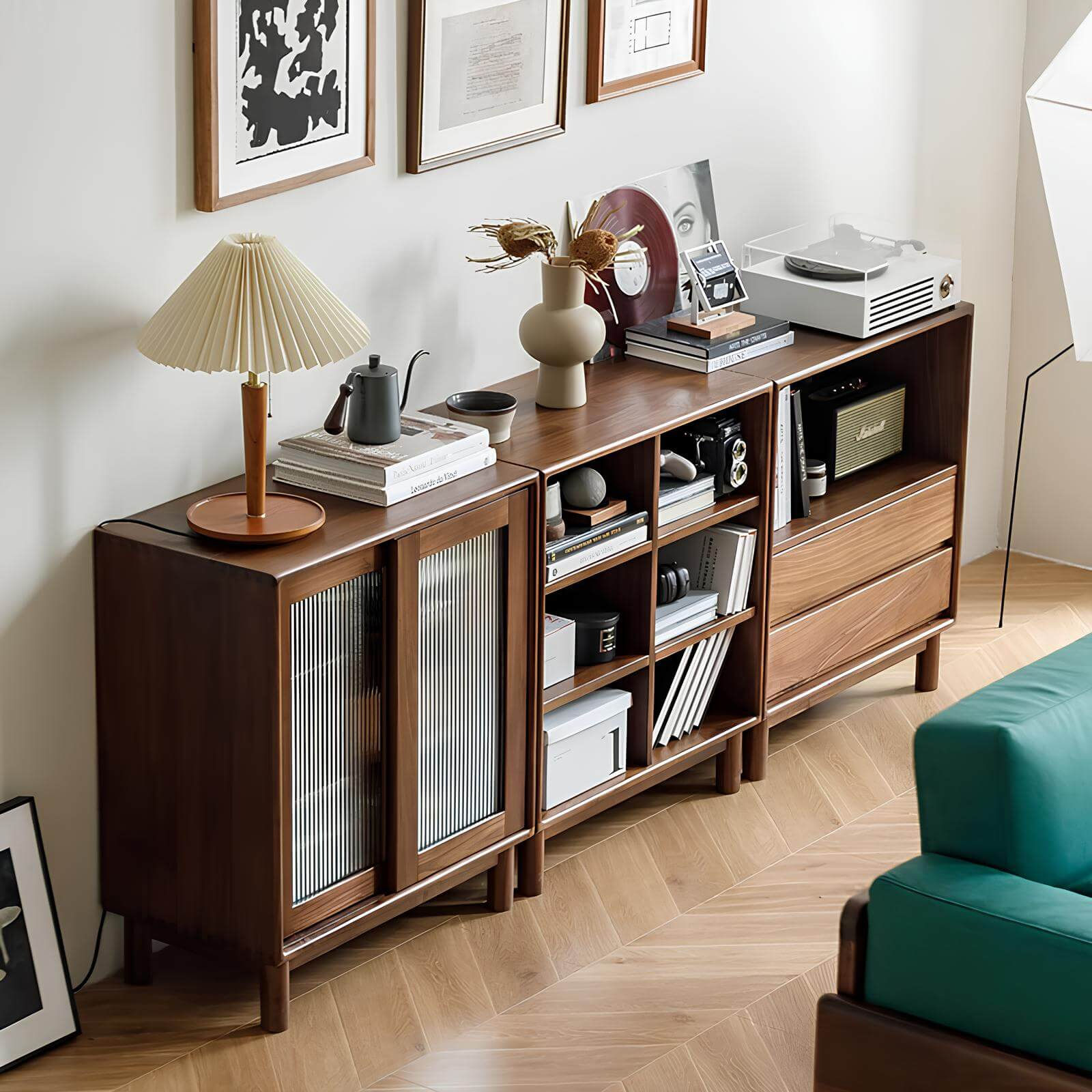 Short Black Walnut Bookcase in the Living Room