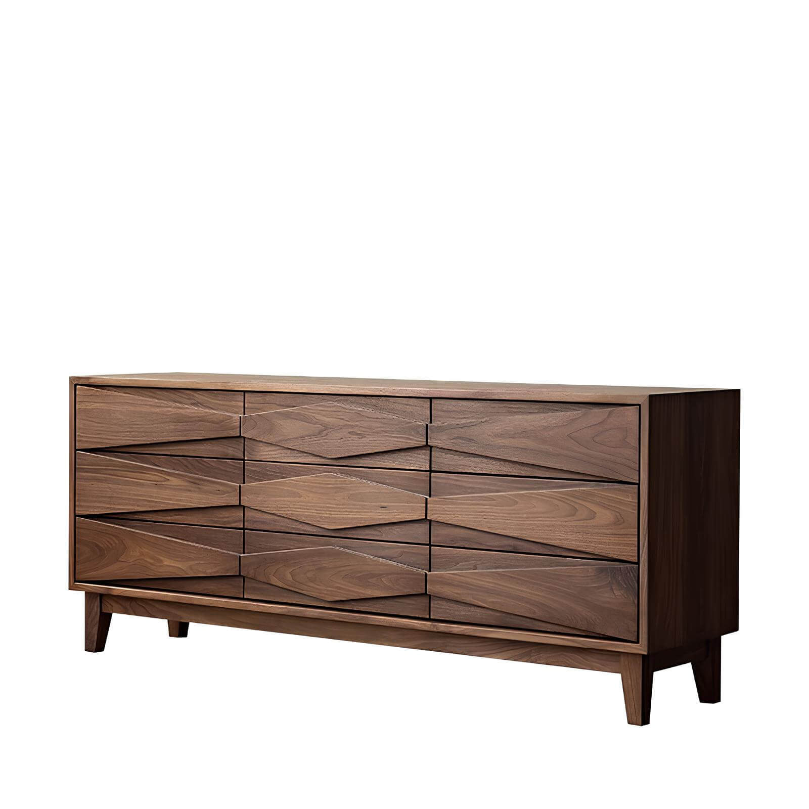 Walnut chest of drawers in white background