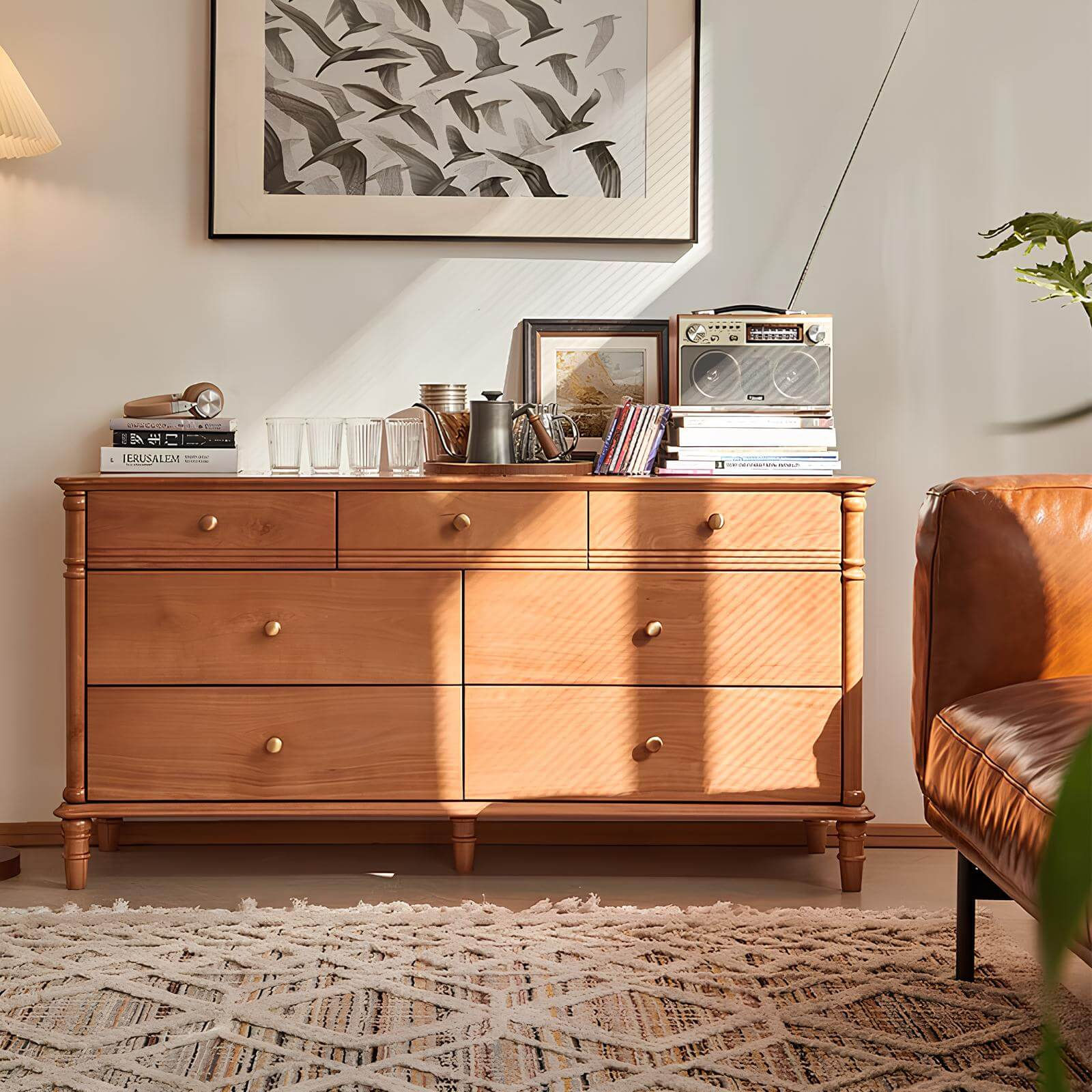 Cherry wood chest of drawers in living room