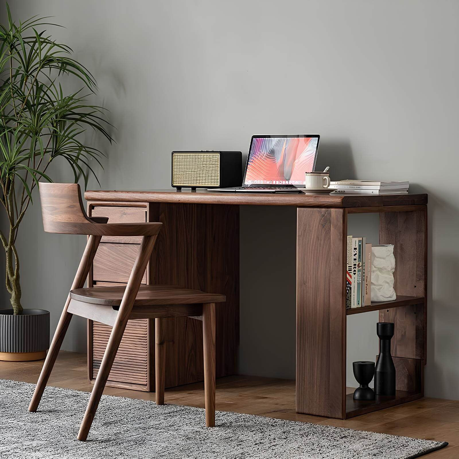 Walnut Desk with Drawers in the Room