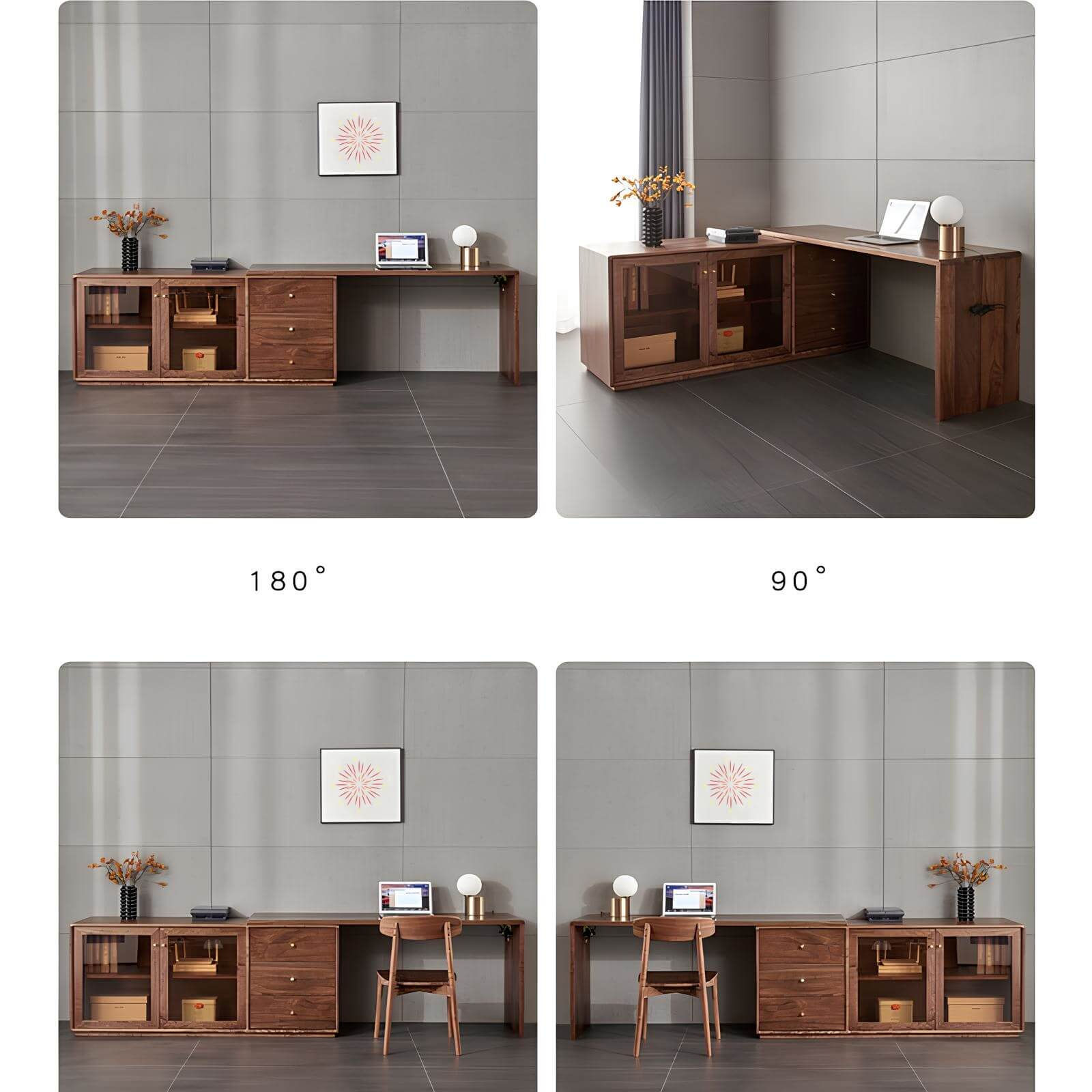 Extendable Black Walnut Desk Different Placement