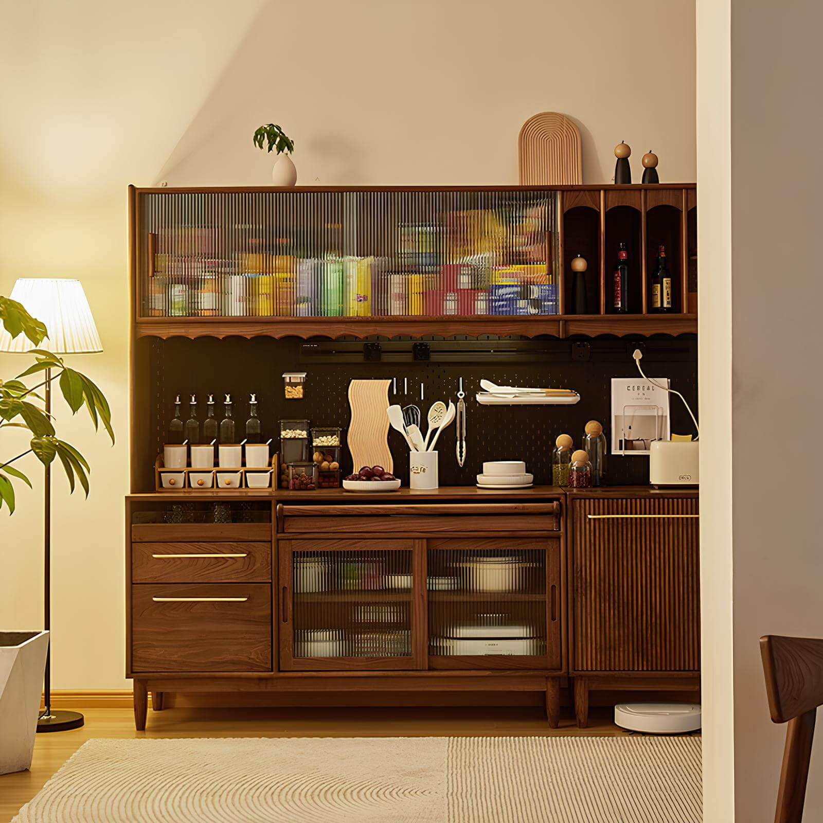 Black Walnut Wood Kitchen Cabinet under Light