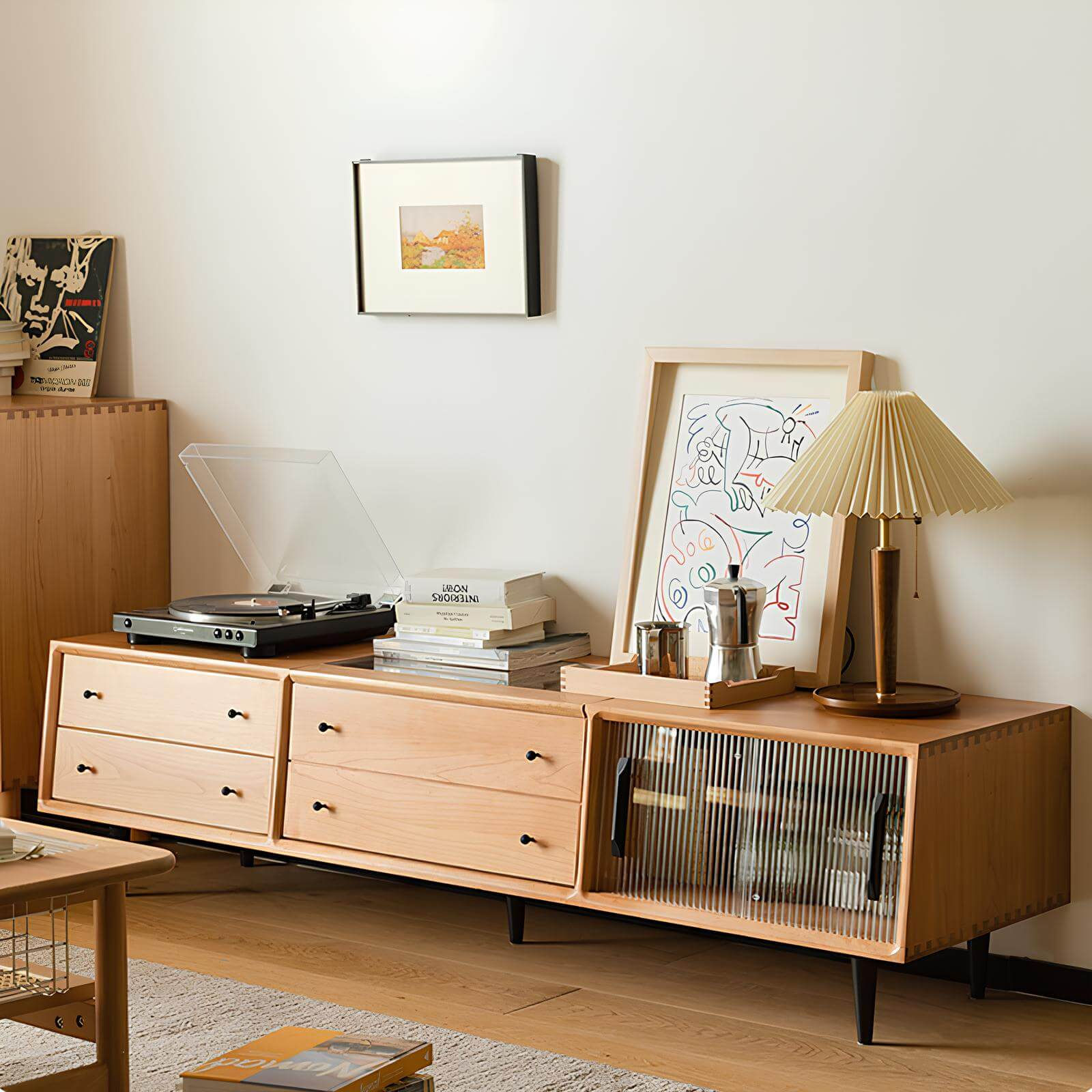 Cherry Wood TV Stand in the Living Room