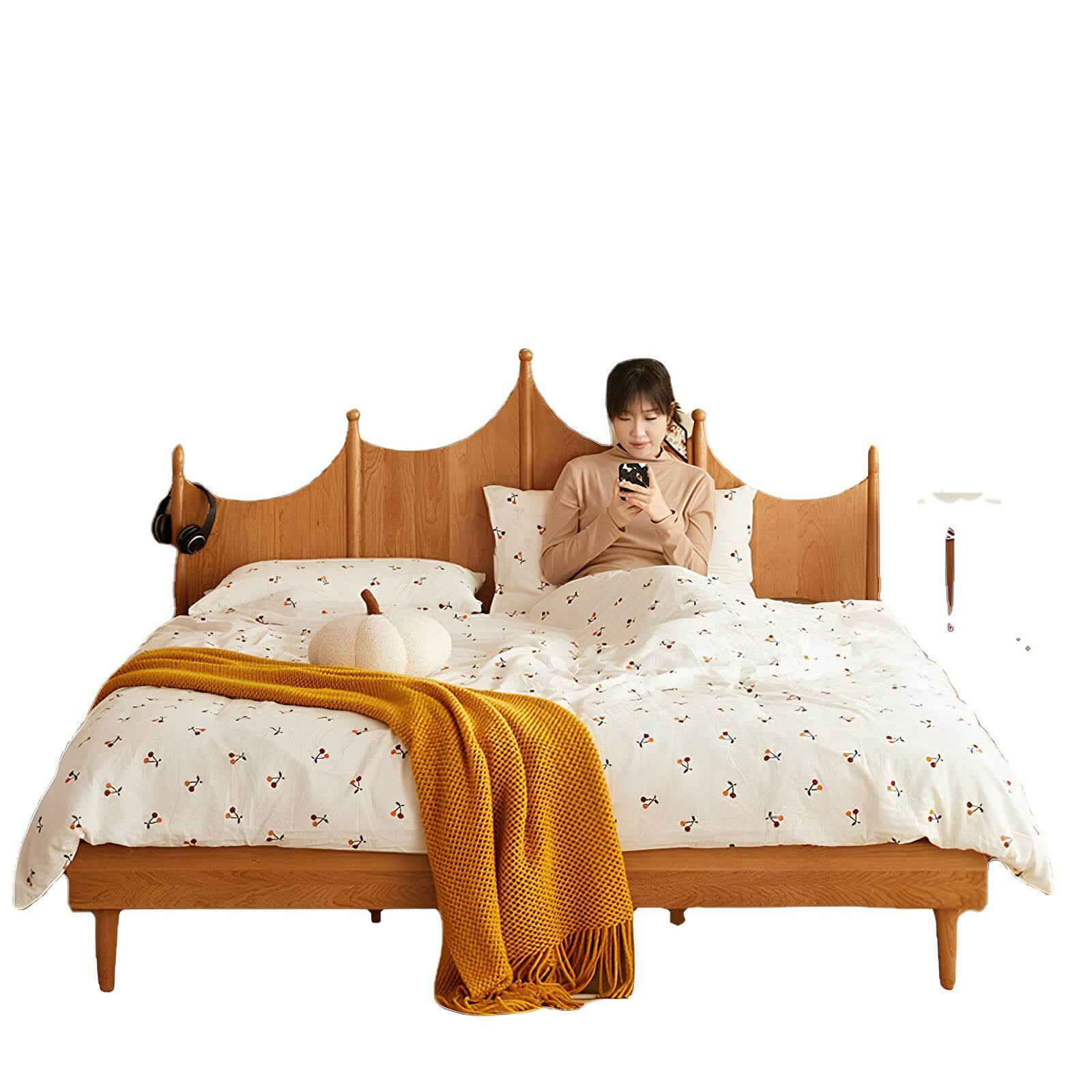 Cherry Wood Bed in White Background