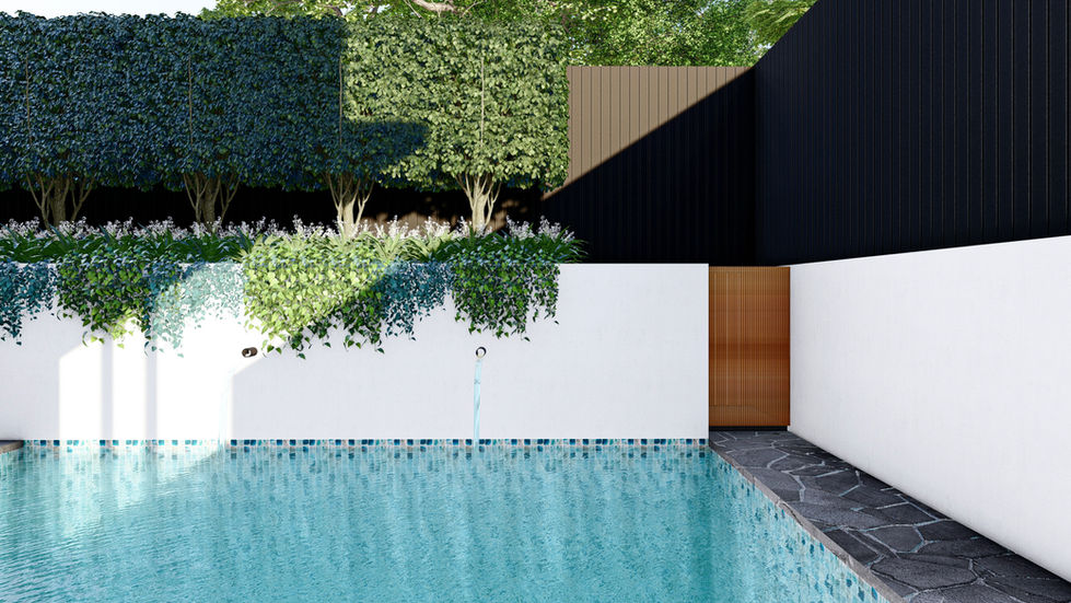 Manly 2 - Contemporary Pool Wall with Water Feature A refined pool wall design at Manly 2, featuring clean white render, twin