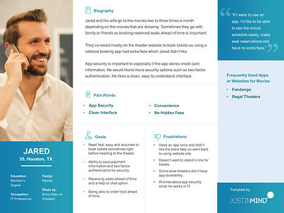 Movie App Persona_1 form with man with phone to represent user of the app and their needs.