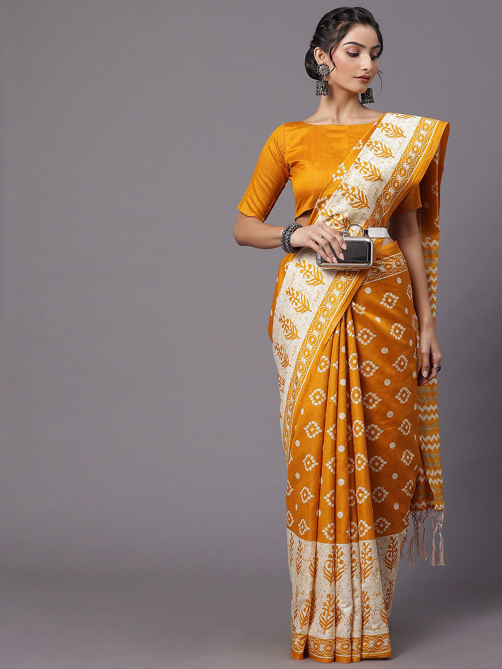 Women's Bhagalpuri Silk Yellow Printed Designer Saree With Blouse Piece