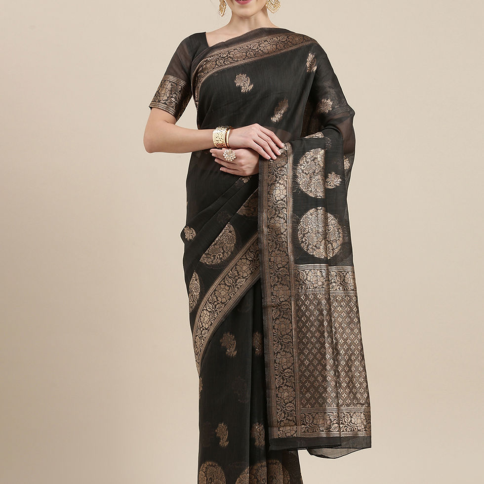 Women's Linen Blend Yellow Digital Print Designer Saree With Blouse Piece