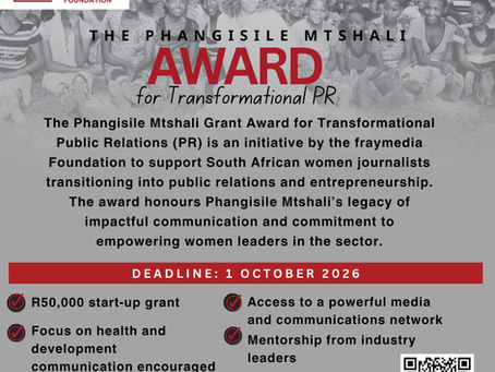 Applications open for the 2026 Phangisile Mtshali Grant Award