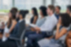Corporate, development and seminar with business people in conference room for learning or