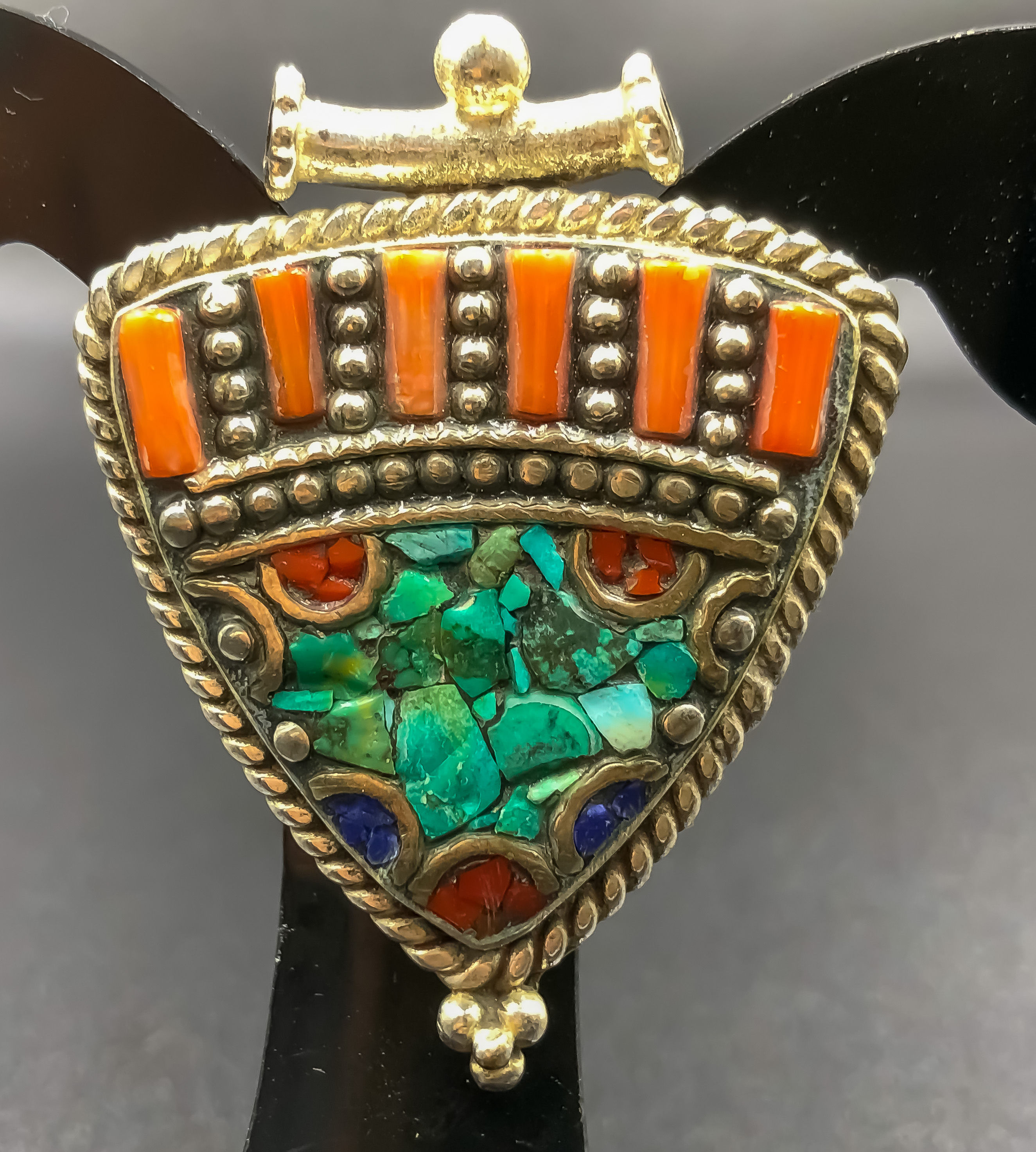 Natural Turqouise /Coral Gemstone Nepali Silver Plated Penda