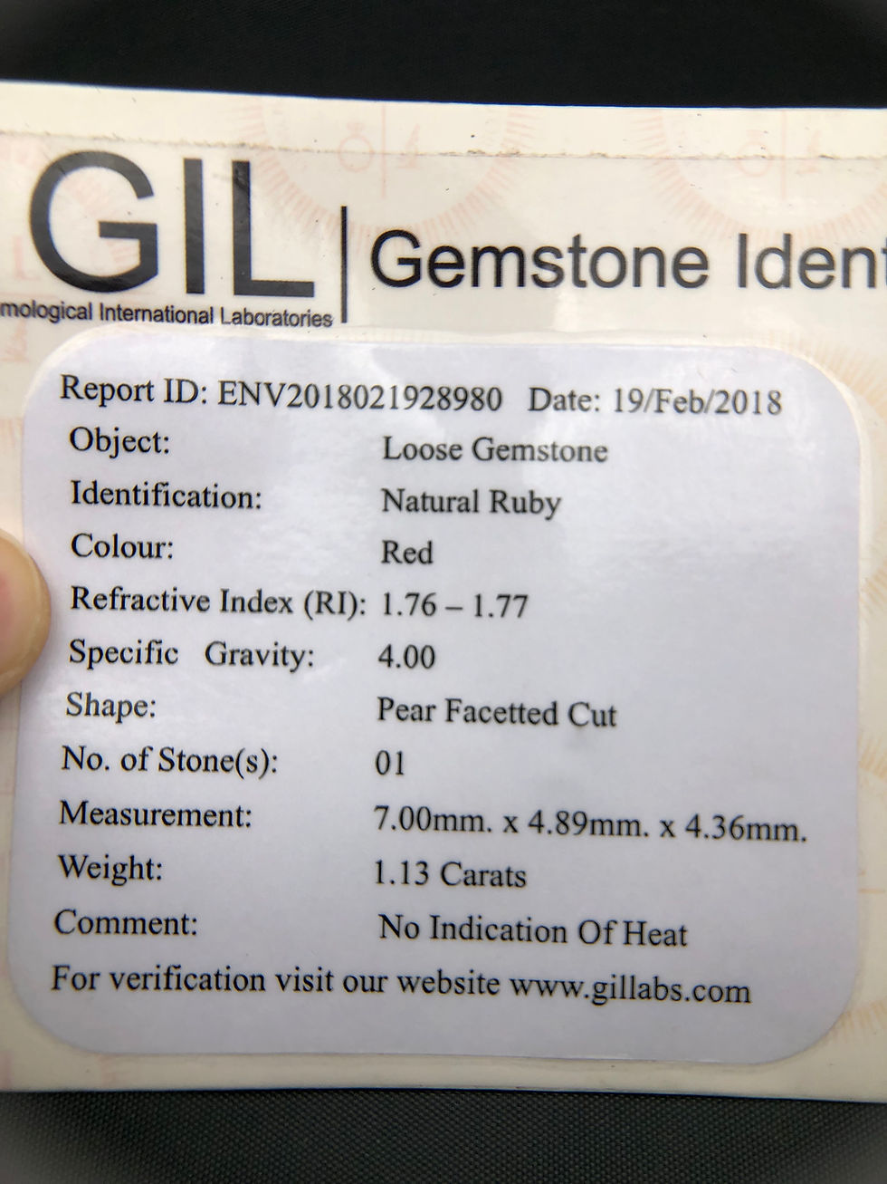 Thumbnail: 1.13  Crt  Natural Certified Ruby No Heat Faceted Gemstone