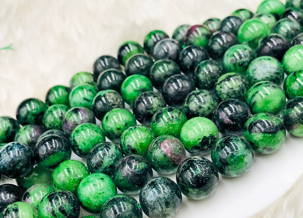 Thumbnail: Natural Ruby Zoicite Round Shape Beads Strands Length 15inch