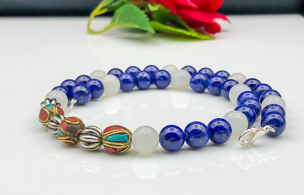 Thumbnail: Natural Lapis Lazuli, Moonstone Necklace exclusive Design by Rakapoishi