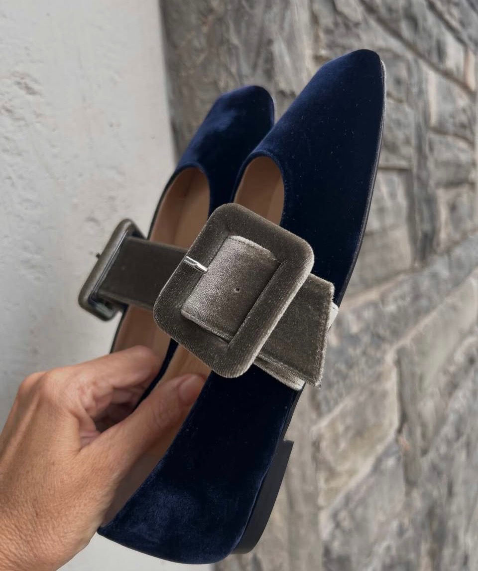 Ballerine fibbia velluto blu verde 39-37 PROMO