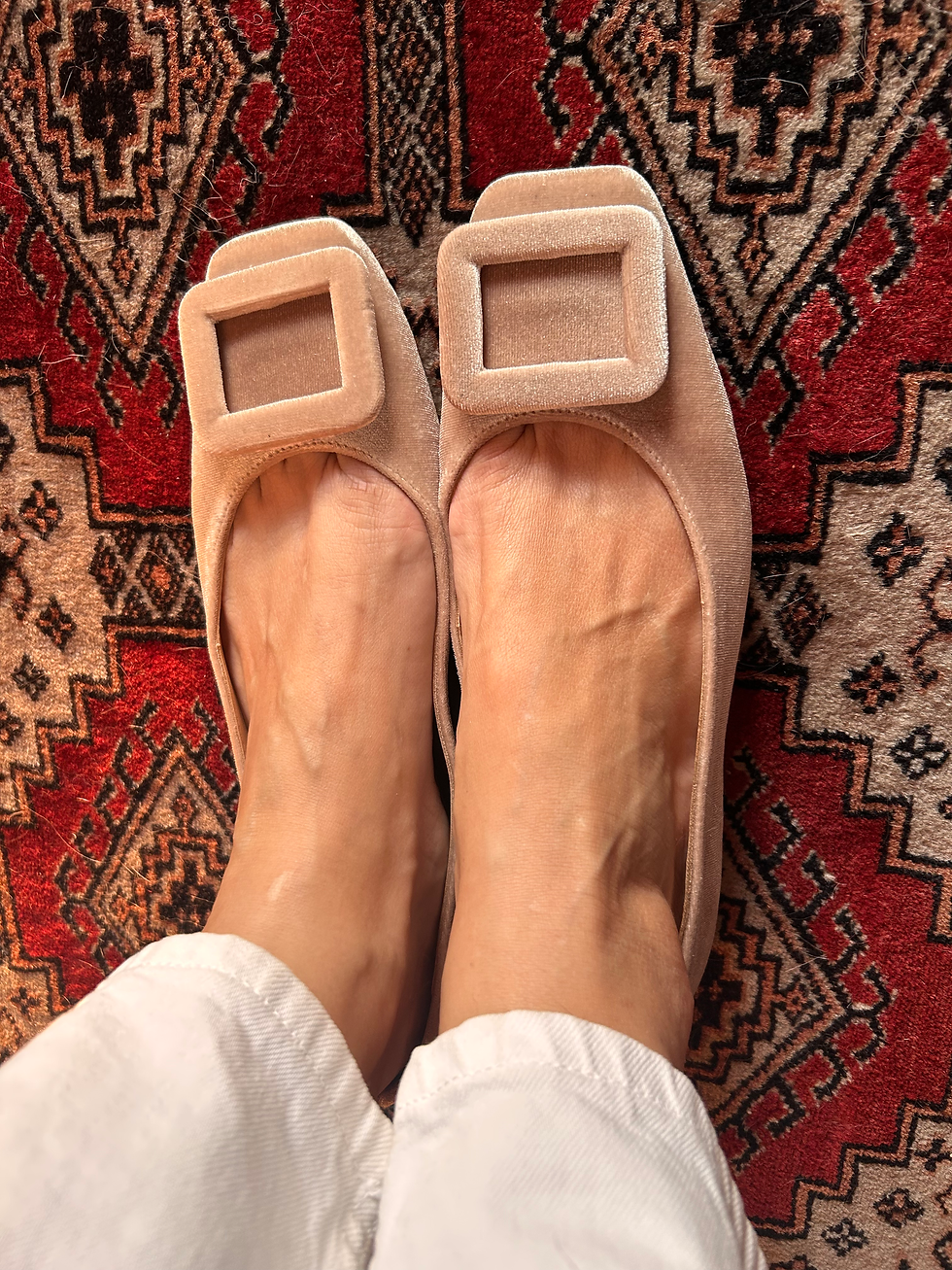 Thumbnail: Ballerine rettangolo velluto beige 