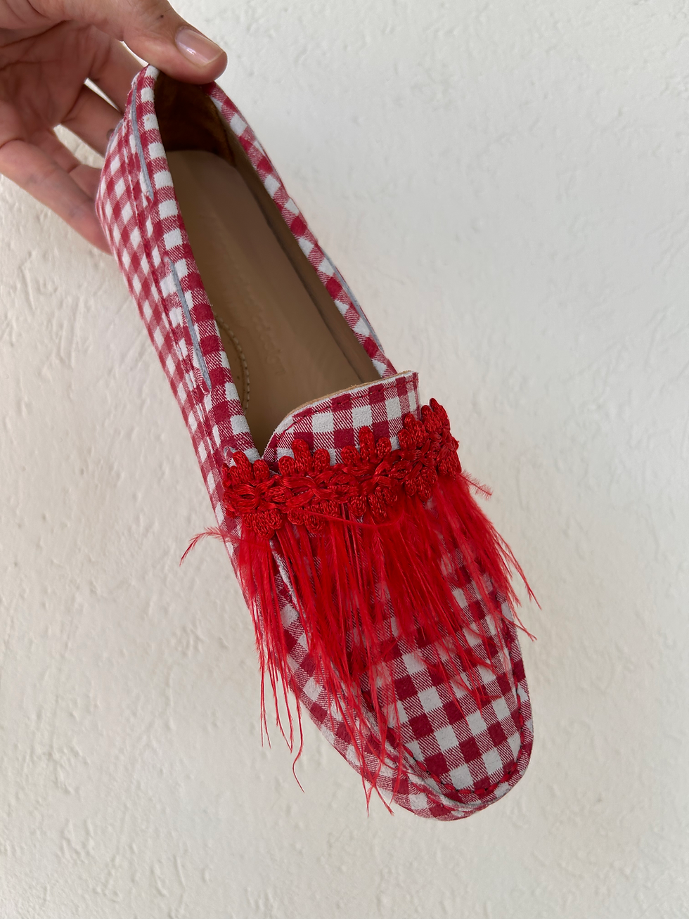 Mocassini gommini Vichy rossi struzzo