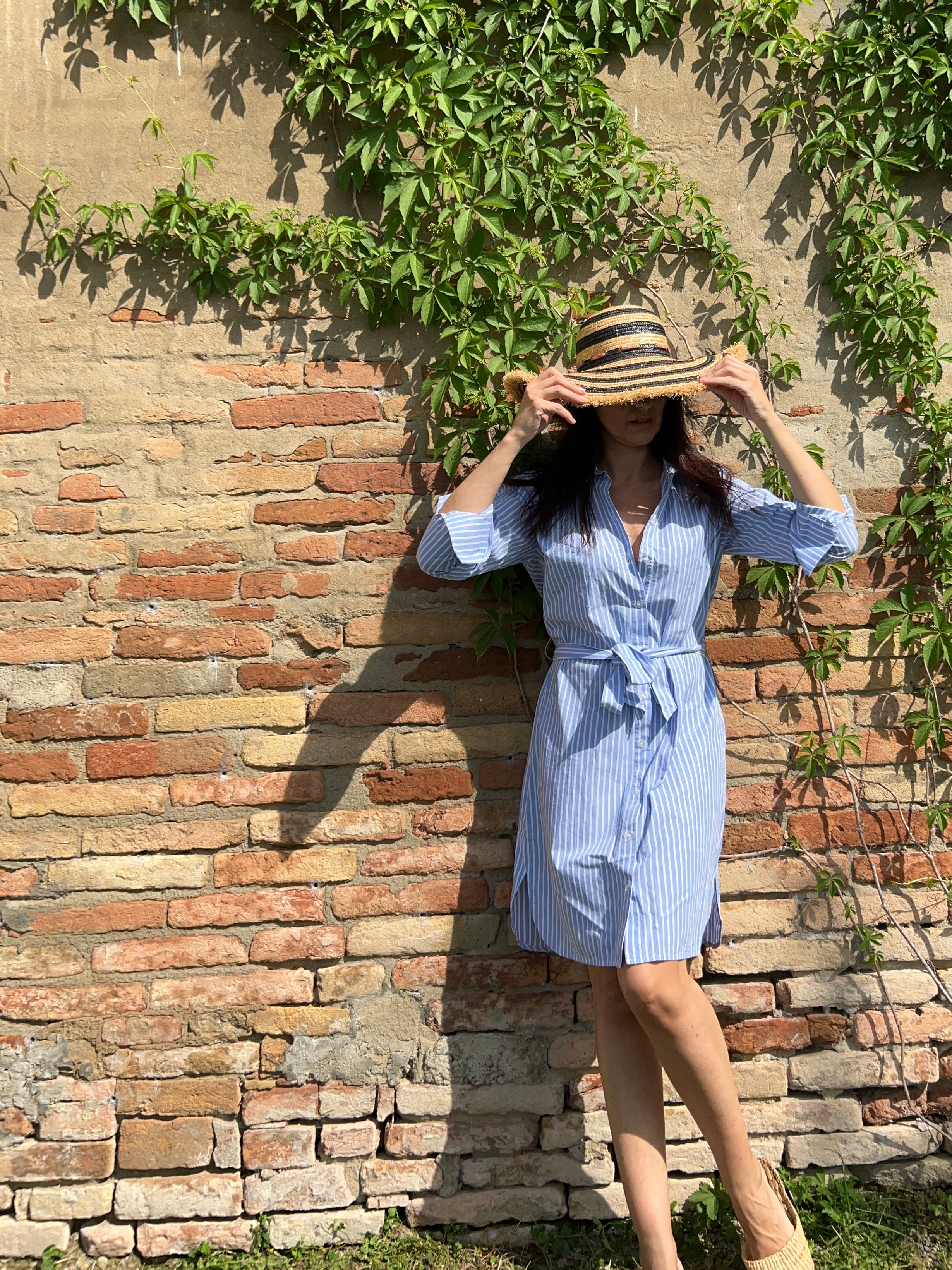 Chemisier cotone a righine azzurro