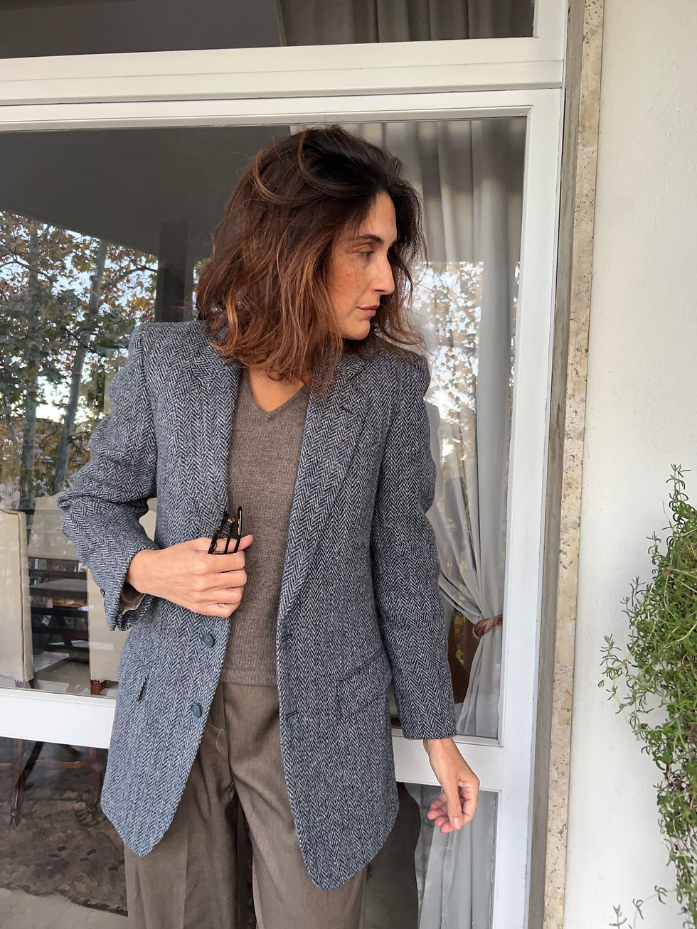 Miniatura: Giacca blazer lana spigato blu scuro
