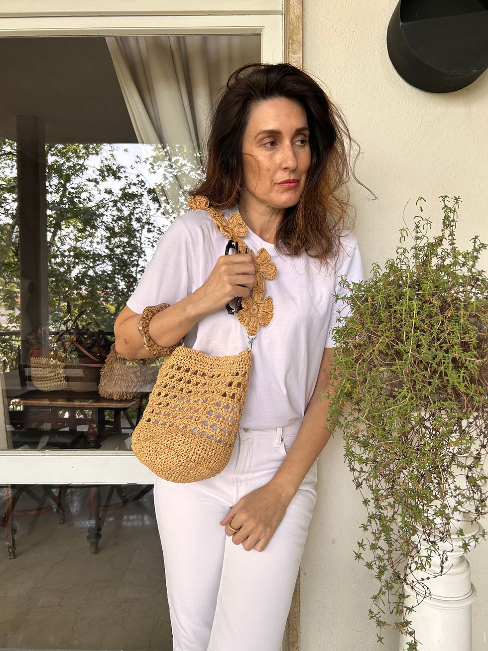 Miniatura: Borsa secchiello raffia fatto a mano 