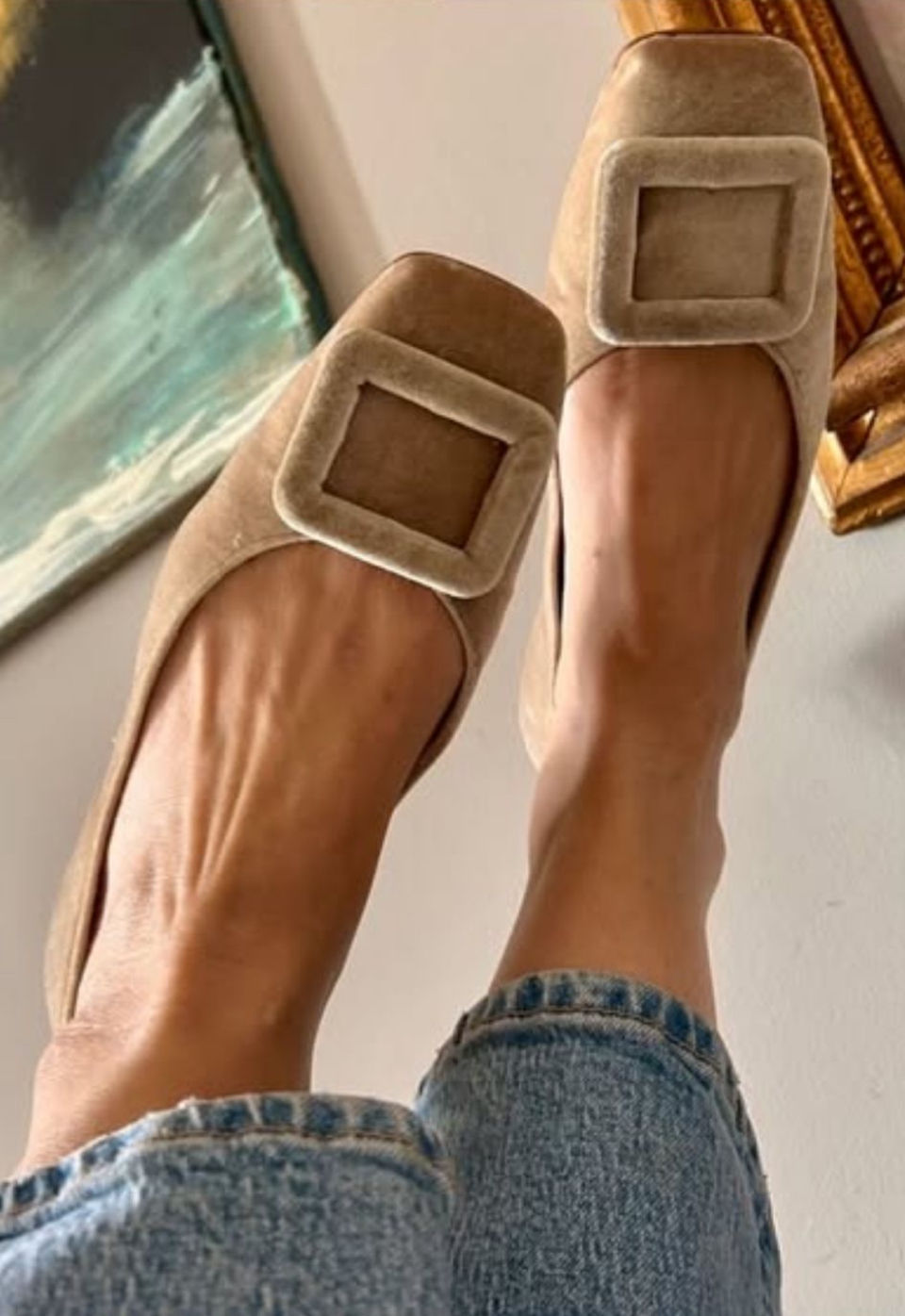 Thumbnail: Ballerine rettangolo velluto beige 