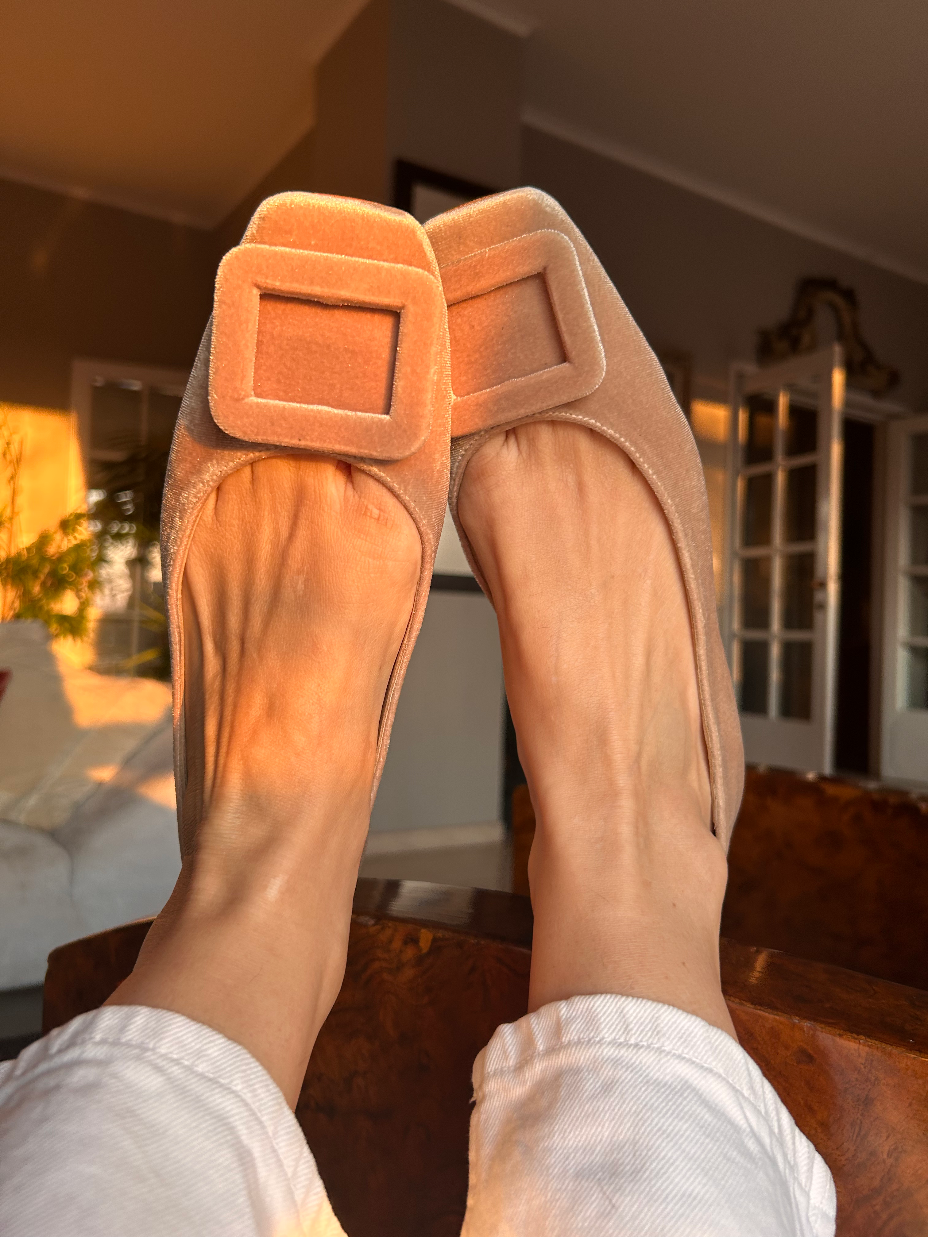Ballerine rettangolo velluto beige 