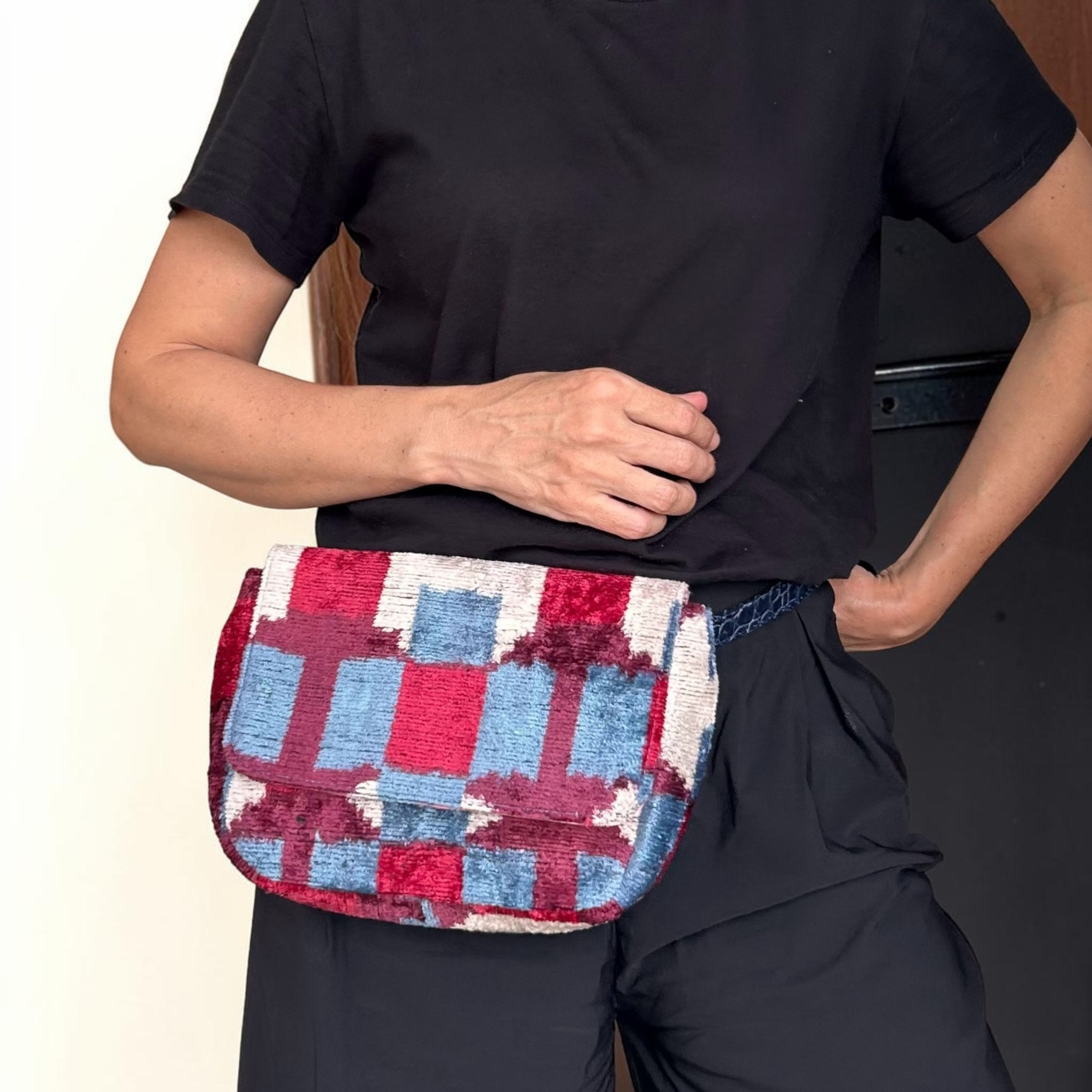 Borsa marsupio velluto ikat