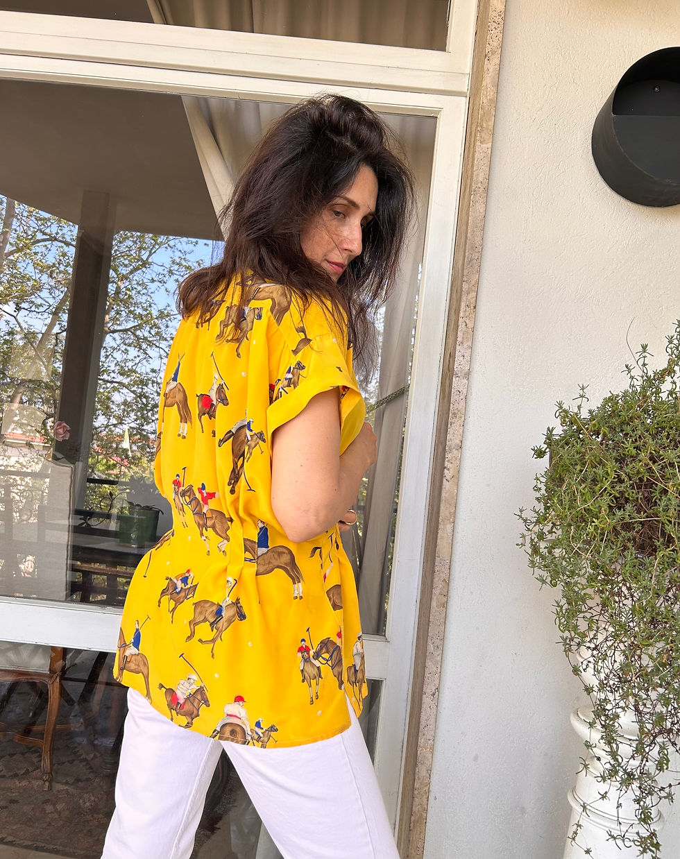 Miniatura: Camicia blusa pura seta giallo ocra 