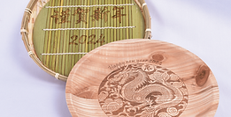 竹すだれ・木製トレーにマーキング：円形補正機能の活用