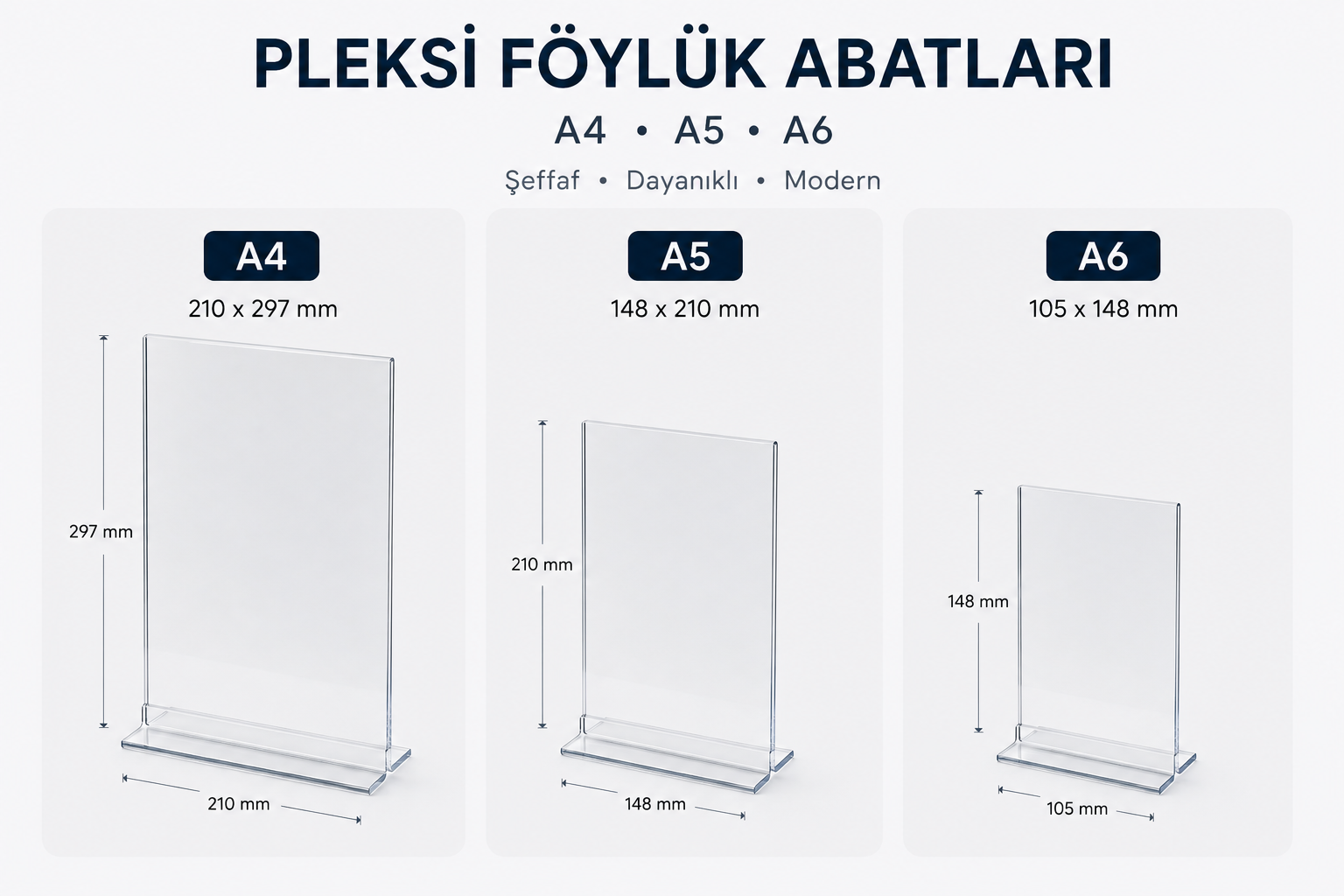A4 A5 A6 T Tipi Pleksi Föylük Şeffaf Akrilik Menü ve Fiyatlık Standı