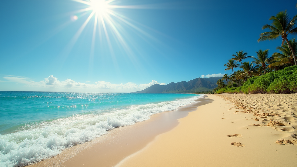 Wide angle view of Waimanalo Beach with turquoise waters