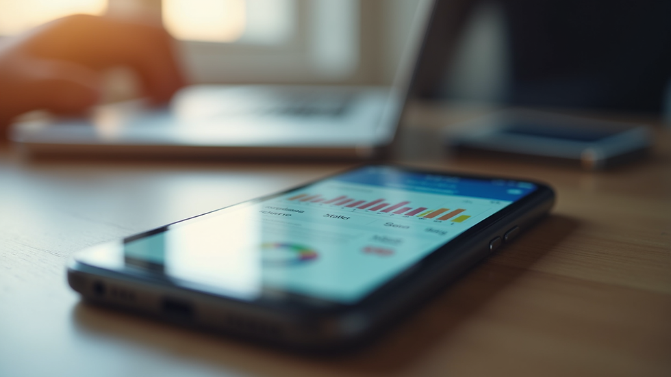 Close-up view of a smartphone displaying a social media ad campaign dashboard