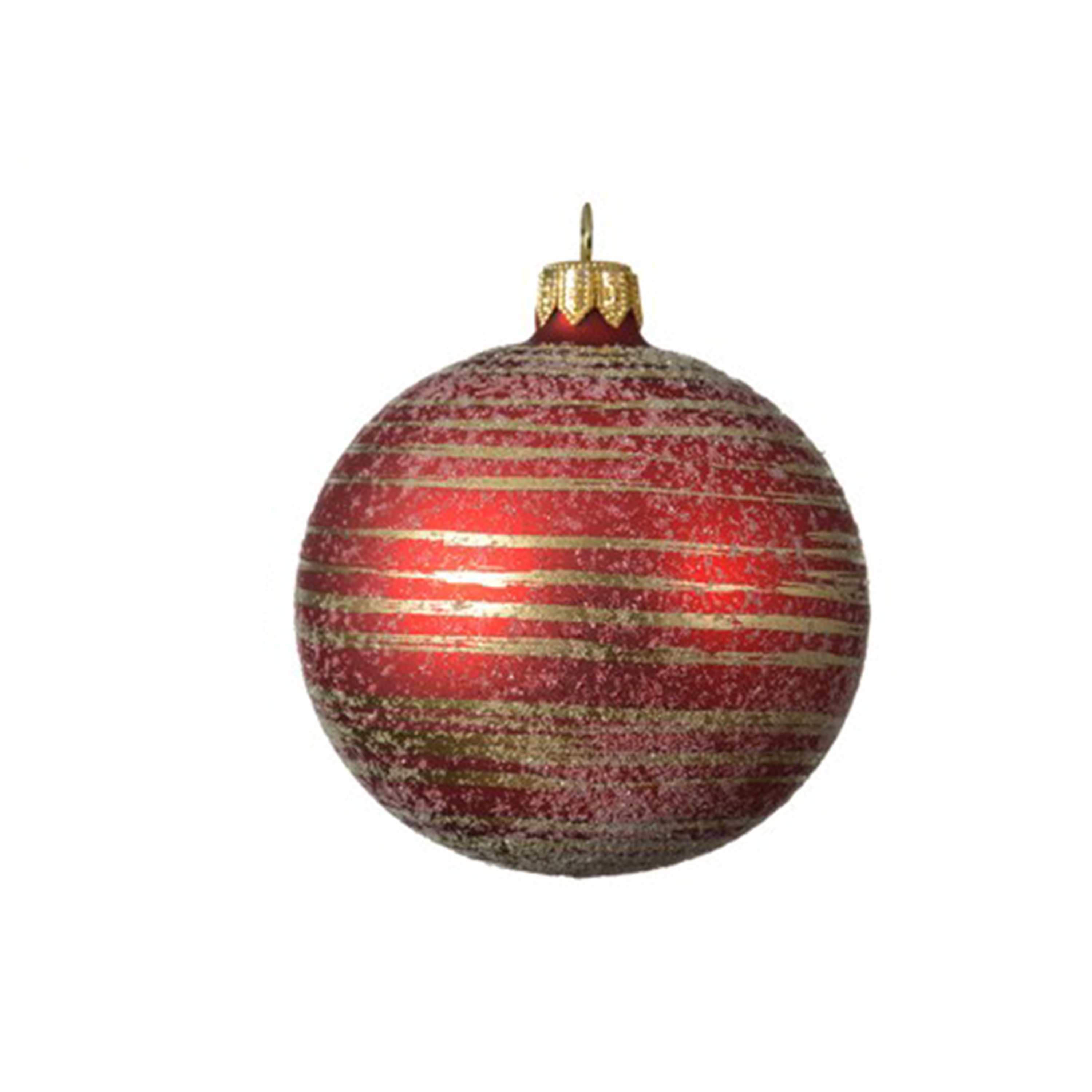 BOULE EN VERRE ROUGE NOËL AVEC RAYURES OR ∅8CM