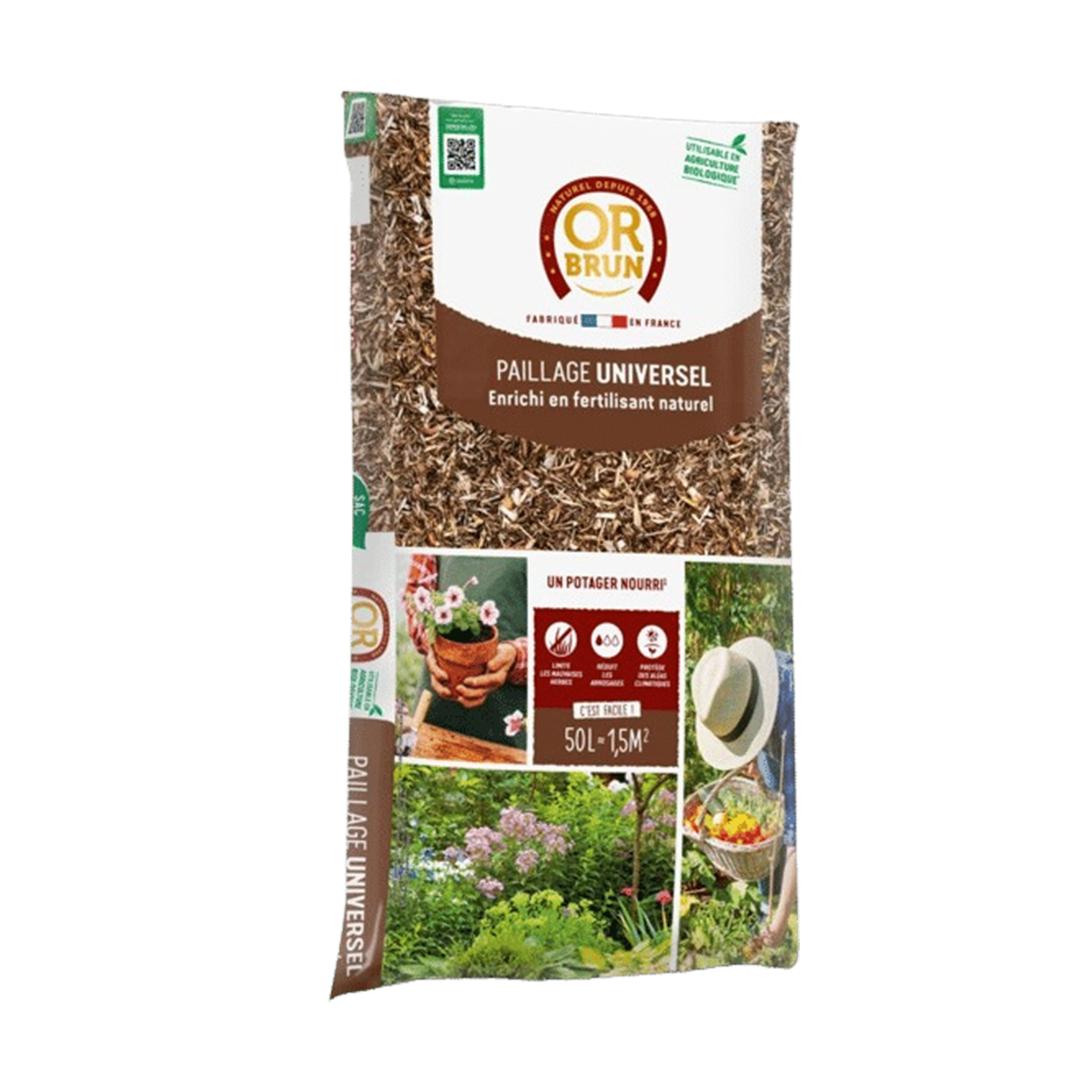 PAILLAGE UNIVERSEL ENRICHI EN FERTILISANT NATUREL OR BRUN® - 50L