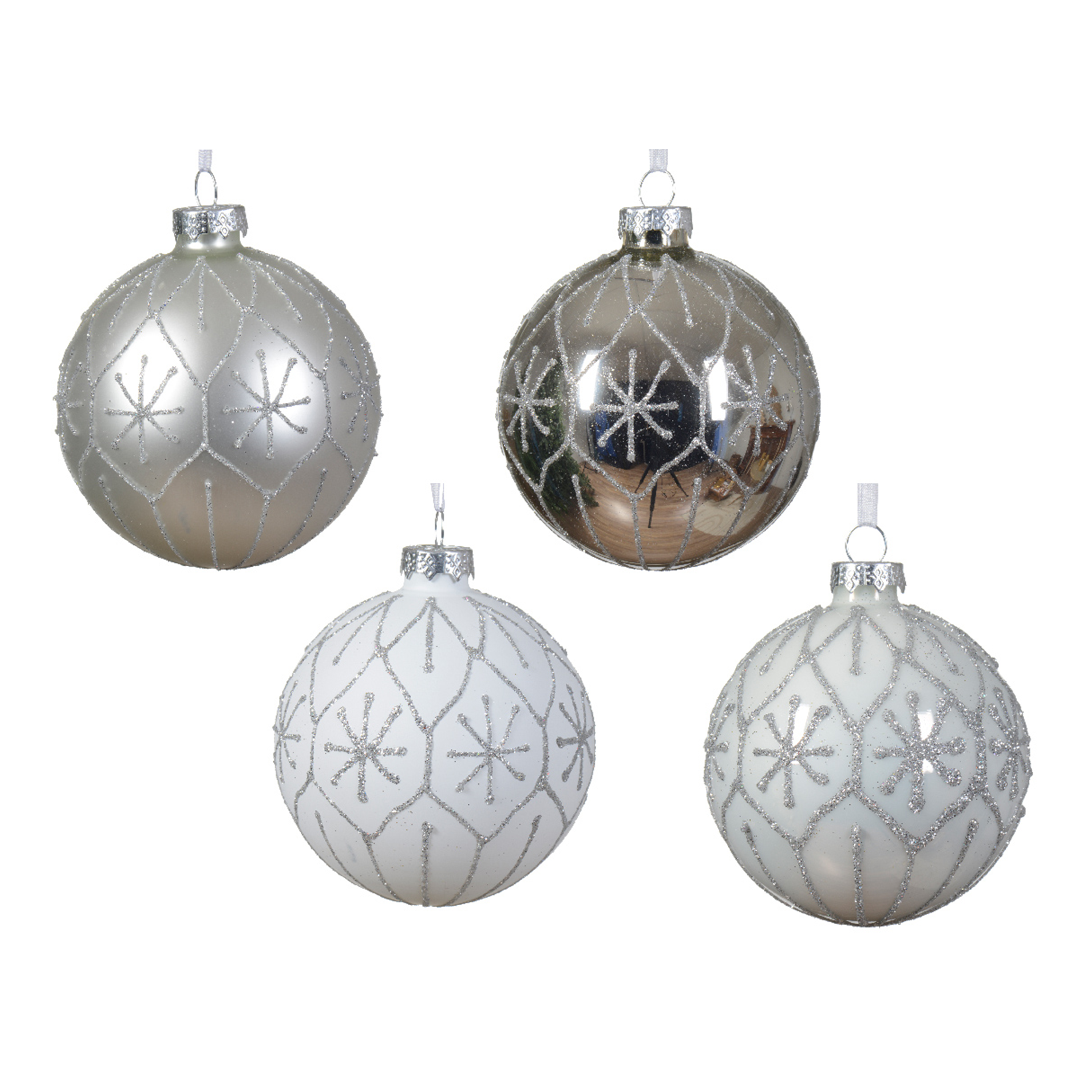 BOULE DE NOËL EN VERRE BLANC HIVER/ESPRESSO/BRILLANT/MAT - ∅8CM