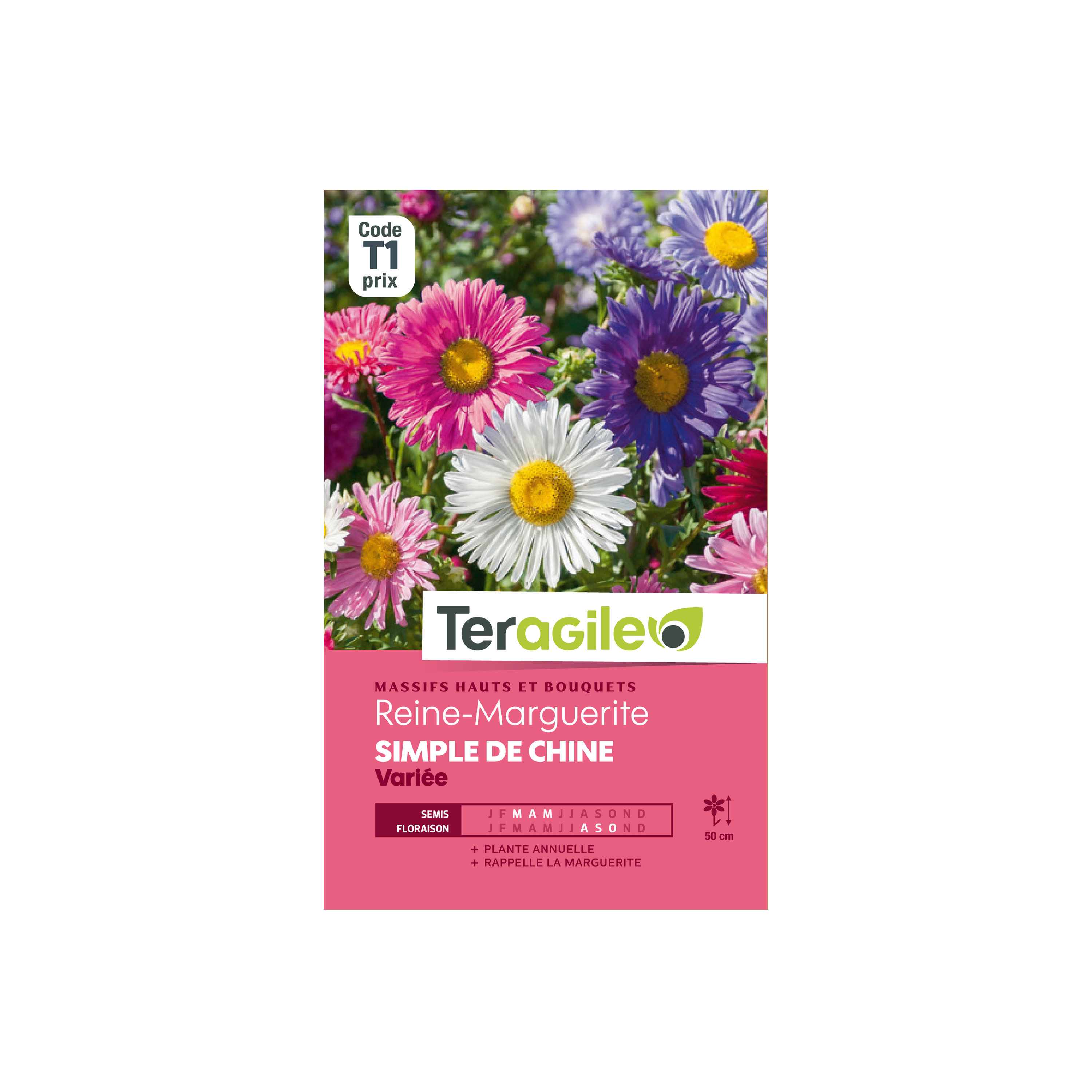 GRAINES REINE-MARGUERITE SIMPLE DE CHINE VARIÉE 1G TERAGILE®