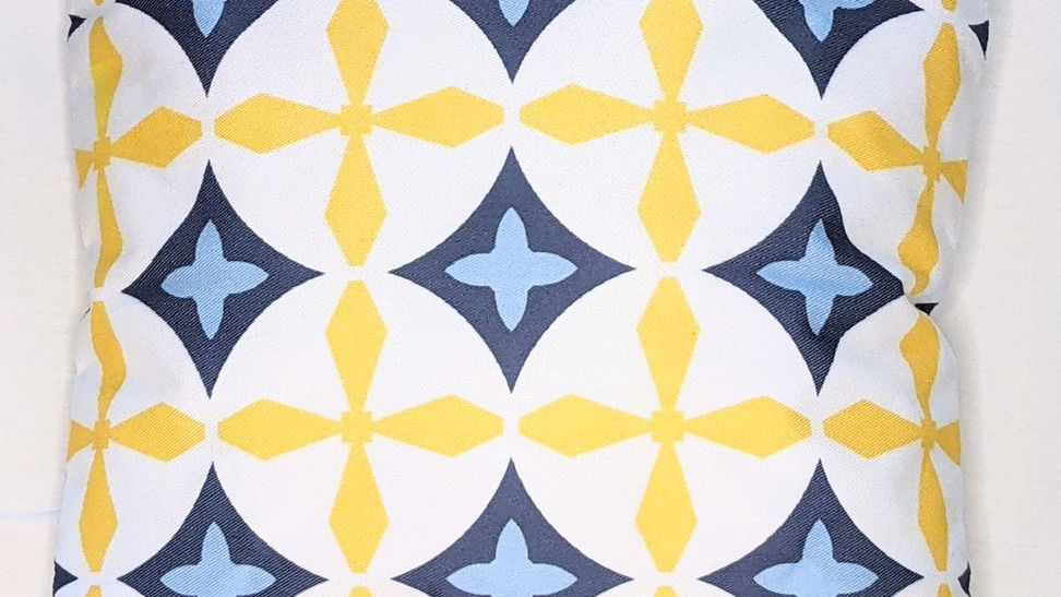 Alfama outdoor pillow in blue and yellow