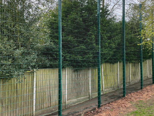 Twin Wire Ball Stop installed using rigid steel mesh for boundaries and professional sports. It is particularly suited to heavy-usage MUGAs, hockey and football pitches
