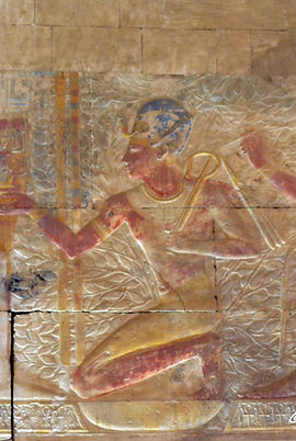 Reproduction of a wall painting from the Great Temple at Abydos dating to the reign of Seti I in c. 1290-1279 BC (Dynasty 19).