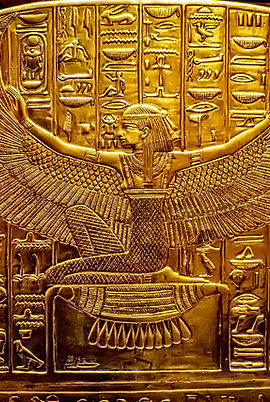 Reproduction of the ancient Egyptian goddess Isis, with protective wings outstretched, taken from the golden shrine of Tutankhamun dating to 1324 BC.