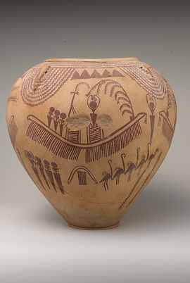 Reproduction of a Naqada II period pottery jar in the Metropolitan Museum collection dating to around c. 3450 to 3330 BC.