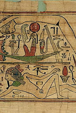 Reproduction of a scene from a 21st Dynasty mythological papyrus.