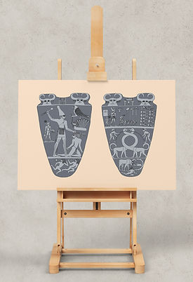 Reproduction of the Narmer Palette, an emblem of ancient Egyptian sovereignty from the time of the first pharaohs.