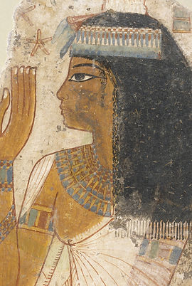Reproduction of a wall painting of the noblewoman Tjepu from the Tomb of Nebamun and Ipuky (TT181), dating to c. 1390–1353 BC (Dynasty 18).