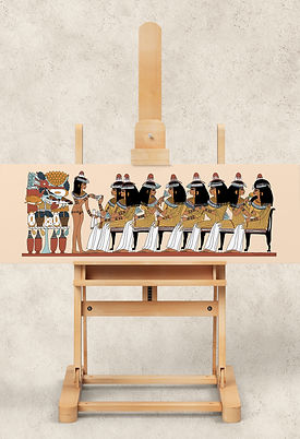 Reproduction of a feasting scene from the 18th Dynasty tomb chapel of Nebamun in Thebes.